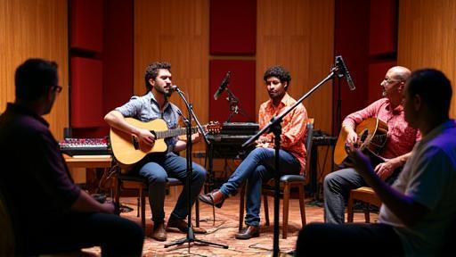 Image from project: Musicians in a recording studio session with microphones